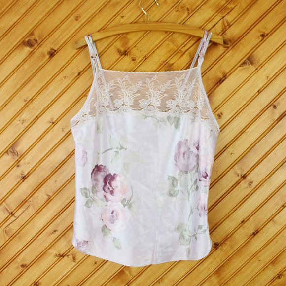 Vintage Camisole California Dynasty Straight Neck Double Strap Lace Medium CA101 - Picture 9 of 9